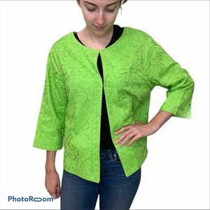 Y2K Joni B Women’s Vintage Neon Acid Green Embellished Open Cardigan Jacket